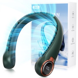 ZHZW Portable Neck Fan with 6000mAh USB - Rechargeable Battery, 360° Cooling Wearable Fan, 3 Speeds, Ultra-Light Bladeless Neck Fan LED Display (Green)