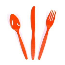 Bulk Plastic Cutlery Sets for 70, 210 Pieces, Spoons, Knives, Forks, Party and Wedding Supplies (Orange)