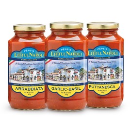 Pèpe's Little Napoli Brand Pasta Sauces – Garlic-Basil, Puttanesca & Arrabbiata Combo – Premium Pasta Sauce Jar with San Marzano-Style Tomatoes – No Preservatives, Organic Spaghetti Sauce, 24.5 oz