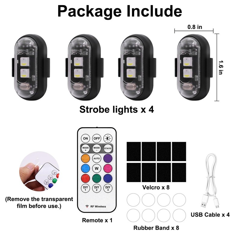 4PCS Wireless LED Strobe Lights with Remote Control, 8 Colors