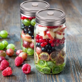 vacuum seal mason jar lids for FoodSaver Vacuum Sealer, Vacuum Seal Lid for 3.38 in Mason Jar,6 set vacuum stainless Steel Lids for Food Storage +Accessory Hose