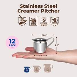 Fit Meal Prep [12 Pack] 3 oz Creamer Pitcher - Stainless Steel Bell Creamers, Mini Cup Container for Serving Milk, Coffee Cream, Salad Dressing, Maple Syrup, Espresso Machine for Restaurant, Cafes