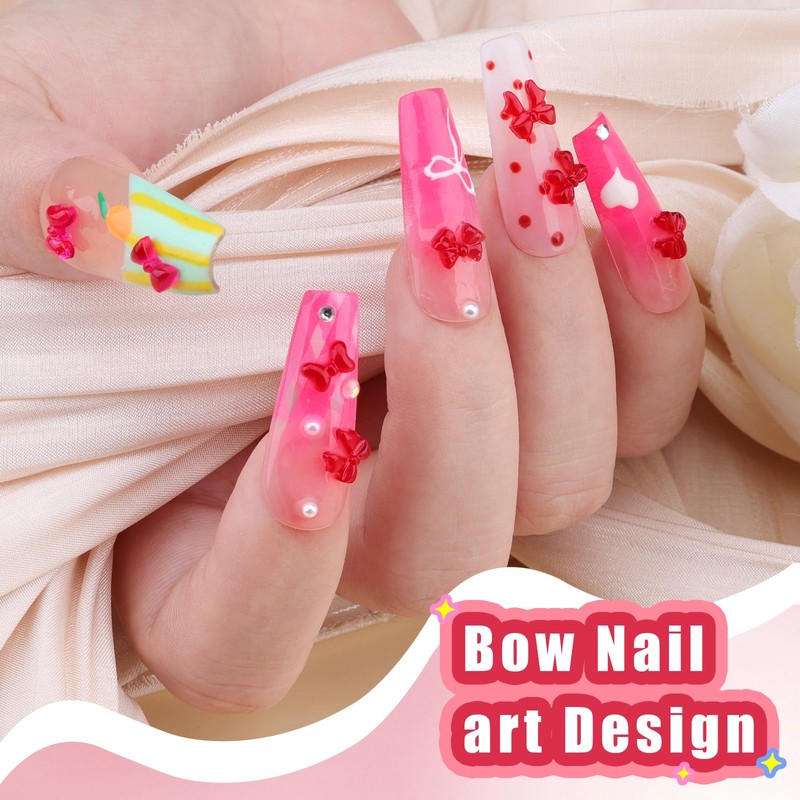 1 Box Red Mini Bow Nail Charms,3D Resin Bows Charms