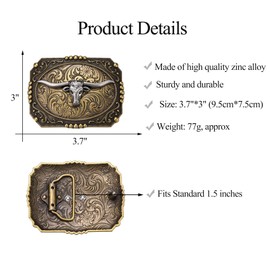 KOORASY Longhorn Belt Buckle for Men Women Teens, Vintage Antique Long Horn Solid Metal Belt Buckles Men Western Cowboy