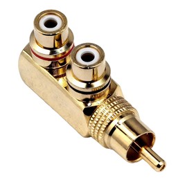 RHINORO (Pack of 2 Premium Copper RCA Right Angled Mono Y Splitter Connectors Male to Female for Audio AV TV Video Adapter Phono Cable Lead