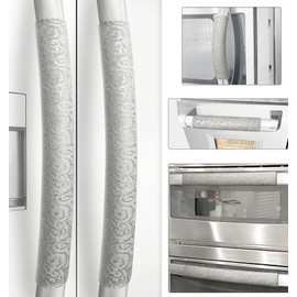 Refrigerator Door Handle Covers, Set of 6, Non-Slip Appliance Handle Covers, Washable Fridge Handle Covers, Keep Your Kitchen Clean, Microwave Oven Dishwasher Handle Protector(Gray, Silver pattern)