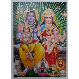 Rastogi Handicraft India Best Of Reprint Hindu God Poster/Picture With Unframed (White Paper, Shiv-Parivar-Ji-7"X5")