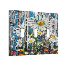 Od Wooden Door Sunflowers 3 Gang Triple Toggle Light Switch Wall Plate Cover Decirative Electrical Faceplate for Kitchen Bathroom Bedroom Decor