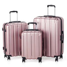 Karl home Expandable Suitcase Set 3 Piece, PC+ABS Hardshell Luggage Set with TSA Lock & Spinner Wheels, Lightweight Carry on Checked Luggage for Women Men (20"/24"/28", Rose Gold)