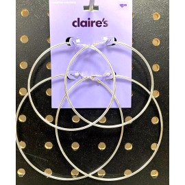 Claire’s Girls 2 Pairs of Large Silver Hoop Earrings 73972-2