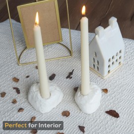 White Ceramic Candle Holders Set – Handcrafted Taper Candle Holders for Table Centerpiece | Modern Decorative Candlestick Holders for Dining Table, Wedding, Fireplace Mantel & Home Decor