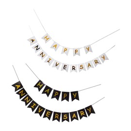 MERRYHAPY 2pcs Happy Anniversary Decorative Banner Black White Bunting for Party Celebrations Versatile Hanging Flags for Indoor Outdoor Decor for All Anniversary Scenes