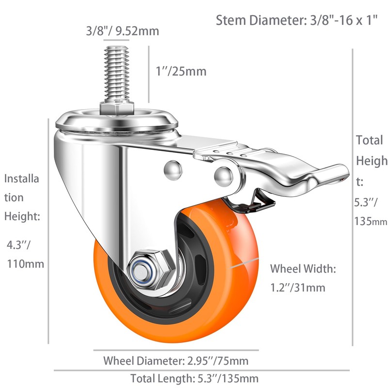 Stem Casters Heavy Duty Casters Swivel Threaded Stem Caster Wheels
