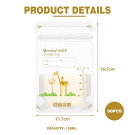 90 Pcs Breast Milk Storage Bags with Zipper Seal,Giraffe Breast Milk No Leak Use Pouches Breastmilk Storage Bags for Feeding Fridge Or Freezer,Hospital Bag Maternity Articles