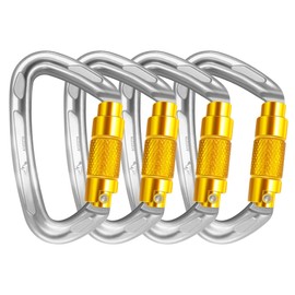 AINIKEY Climbing Carabiner Clips 25kN Auto Locking Carabiner, Professional Heavy Duty Large Locking Carabiner Clips for Rock/Ice Climbing Rappelling Rescue etc, D Shaped, Large Size（‎Sliver-4PCS）