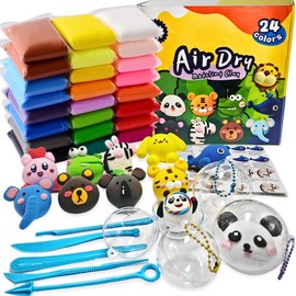 24 Colours Modelling Clay Air Drying with Instructions Book, Plastic Balls for Filling, Foam Plastic Ball, Air-Drying Magic Clay Set for Children, Crafts Gift for Boys and Girls