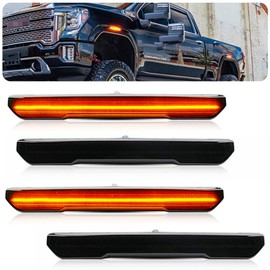 GSOWO 4 PCS Smoked LED Side Marker Light for Sierra 2500HD 3500HD 2020-2024, Full LED Strip Amber Front & Amber Rear Bumper Light, Pickup Truck Fender Driver Passenger Sidemarker Lamps, Car Accessory