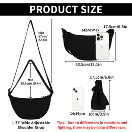 Corduroy Crescent Crossbody Bag for Women Purses Trendy Men,Small Hobo Sling bag Half Moon Shoulder Bag,Round Lightweight Waist Fanny Pack with Zipper Adjustable Strap for Travel Everyday Use(Black)