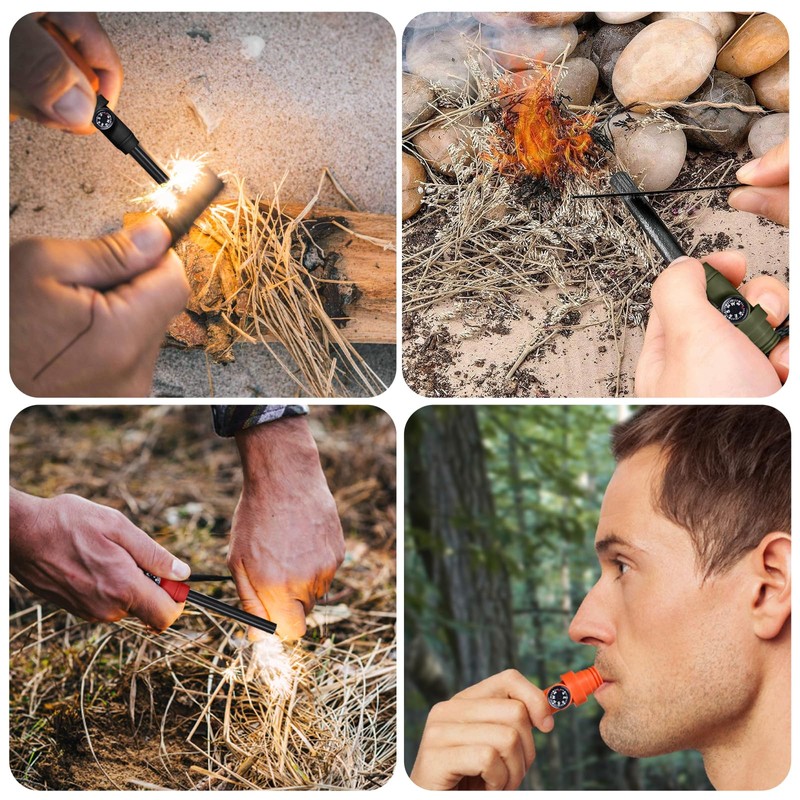 Flint and Steel Fire Starter Kit,2PCS 5-in-1 Multifuctional Fire Steel