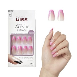 KISS Uñas Acrílicas De Salón, Postizas, Con Pegamento Incluido, Forma Cuadrada, Rosa Claro, Tamaño Mediano, Forma De Ataúd. Incluye 28 Uñas, 2 G De Pe