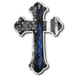 Decals by Haley 3 Thin Blue Line Cross Decal Sticker Truck Police Officer Cop Blue Lives Jesus