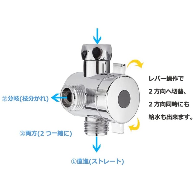 Shower Head T Adapter 3 Way Splitter Valve Diverter for