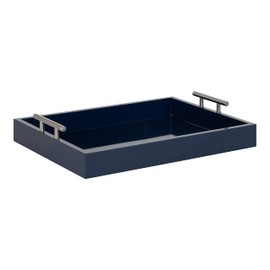 Kate and Laurel Lipton Modern Rectangular Tray, 16 x 12.25, Navy Blue and Silver, Decorative Accent Tray for Storage and Display