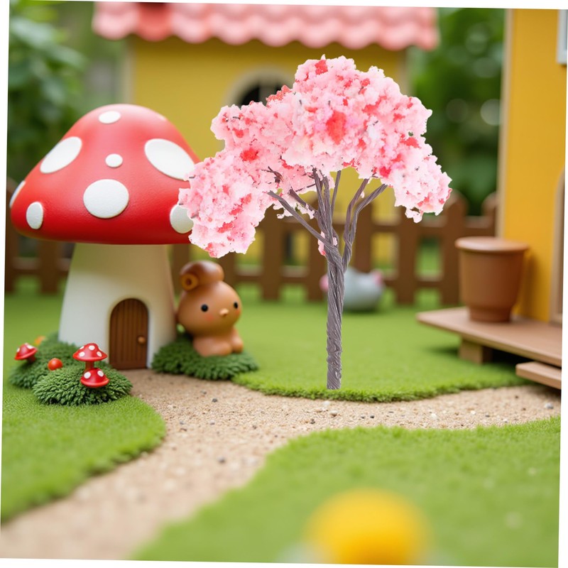 Ipetboom 10pcs Miniature Tree Pink Flower Decoration with Cherry Blossom