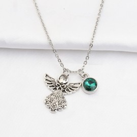 BNQL Guardian Angel Birthstone Necklace 12 Months Birthstone Pendants Angel Necklace Birthstone Jewelry for Women (May.)