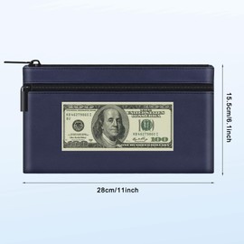 HAUTOCO 2 Pack Money Bag with Zipper 11x6.1 inch Money Pouch with Lined PU Leather Bank Bag Two Pockets Utility Wallet for Cash Check Receipt Coins Cosmetics, Dark Blue