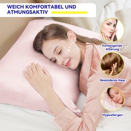 Silk Cushion Cover 40 x 60 cm, Jaciu Silk Pillowcases for Hair and Skin Both Sides Real Silk Pillowcases Hidden Zip 21 Momme Silk Pillowcase, 1 Piece, Pink 40 x 60 cm