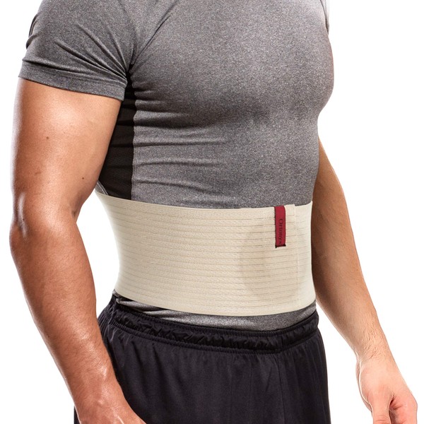 ORTONYX Premium Umbilical Hernia Belt for Men and Women / 6.25" Abdominal Binder with Hernia Support Pad - Navel Ventral Epigastric Incisional and Belly Button Hernias - Beige OX5241-L/XL