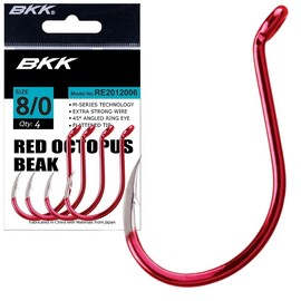 BKK Sea Hooks for Cod & Other Sea Fish Red Octopus Beak Hooks, Size/Package Content:Size 8/0/5 Pieces