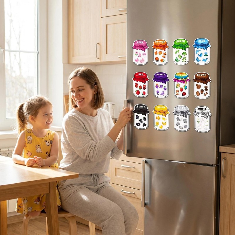 Magnetic Colour Sorting Toys - 12 Pcs Fridge Magnets for