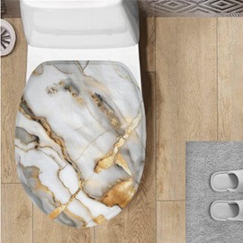 Garucesta Toilet Lid Cover for Bathroom Quick Dry Super Soft Toilet Seat Lid Cover with Elastic Straps Easy Installation Toilet Decoration 17.3 x 13 inch, Gray White Gold Marble