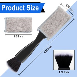 Double Head Brush for Car Clean, 2 in 1 Car Detailing Brush, Double Ended Portable Dust Brush with 2 Cleaning Cloth, Universal Dust Removal Brush for Air Conditioner Outlets, Dashboard Screen (Black)