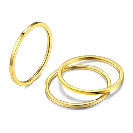 Bestyle 3pcs 1mm Size 18K Gold Filled Smooth Round Knuckle Stacking Rings Thin Lightweight Domed Gold Band Rings for Women Comfort Fit