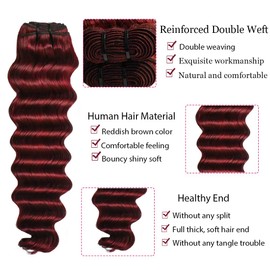 Loose Deep Wave Bundles with Closure Human Hair (12 14 16 with12 free) 10A Burgundy Bundles Human Hair Extensions Win Red Loose Weave 3 Bundles Human Hair with 4x4 Closure