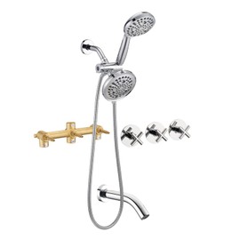 PROOX 3 Handle Tub Shower Faucet Set, Dual shower head Combo with Tub and Shower Trim Kit with Rough-in Valve, Polished Chrome Bathtub Shower Faucets, Wall Mounted Bathroom Rain Shower System