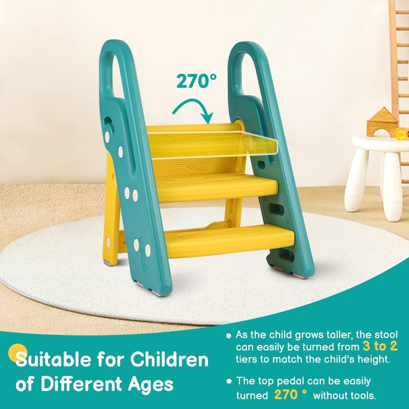 Onasti Foldable Toddler Step Stool for Bathroom Sink, Adjustable 3