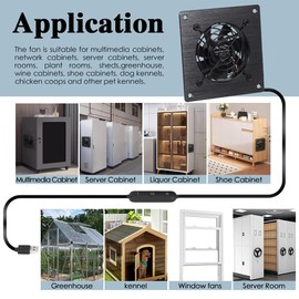 xiaoqijia USB 80MM Cabinet Fan 5V Quiet Cooling Fan DC 12V IPX5 Waterproof Fan System 4" with 10 Speed Control, for Home Theater AV Cabinets Greenhouse Kennel Computer Cabinet Component Cooling