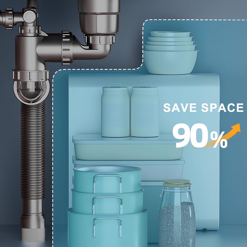 QruiLanTu Kitchen Single Sink Drain Kit Space Saving Flexible Pipe