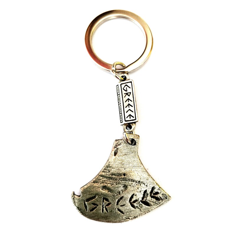 IconsGr Greek Sailboat with Two Blue Sailing Sailing Silver Keyring,