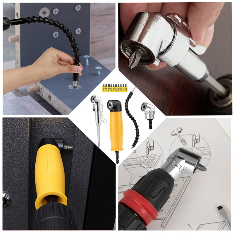 Grednfhat Right Angle Drill Attachment Set, Including Flexible Drill Bit