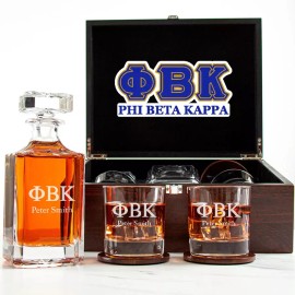 Unbranded Phi Beta Kappa - Fraternity Decanter and 2 Glasses In Wood Box Set