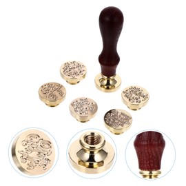 SEWACC 6pcs Copper Sealing Wax Stamps with Wooden Handle for DIY Decor Antique Style Blessing Messages for Invitations and Letters for Crafting and Gifting