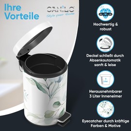 Sanilo Cosmetic Bin 3 L with Soft-Close Mechanism, Many New Bathroom Bins to Choose From, Waste Bin with Inner Container for Any Bathroom (Eucalyptus)