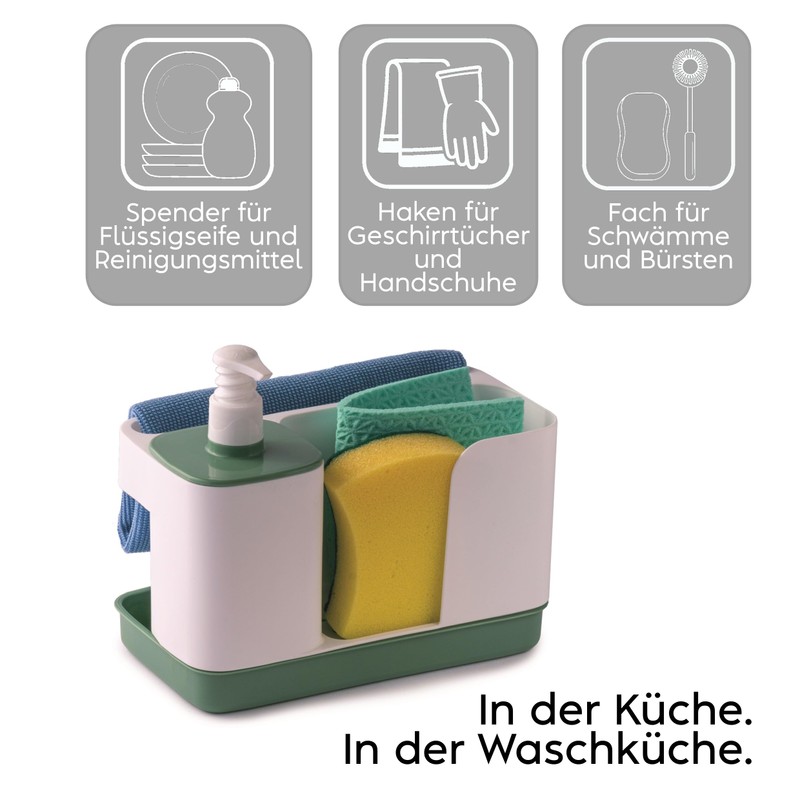 Snips, Soap Dispenser with Sponge and Glove Holder, White Green,