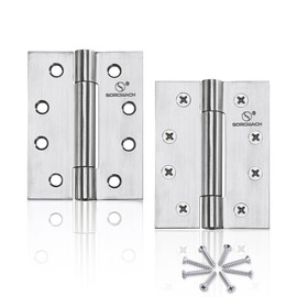 2 Pcs Door Hinges 4 inch(100 mm) 304 Stainless Steel Hinges Hidden Bearings External Door Hinges Heavy Duty Outdoor Satin Nickel Hinges for Wood