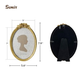 Sunlit Vintage Picture Frame 5x7 Inch, Oval Antique Photo Frames with Glass Front, Luxury Photo Display, Tabletop Wall Hanging, Gift Ideas, Golden Rose